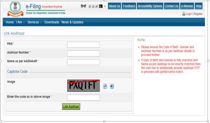 Linking Aadhaar Number and PAN Card Without Logging in to Your Account